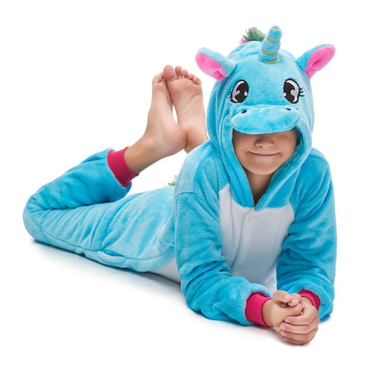 Blue Kids Unicorn Onesie Boys Girls Kigurumi Animal Costumes Pajamas ...