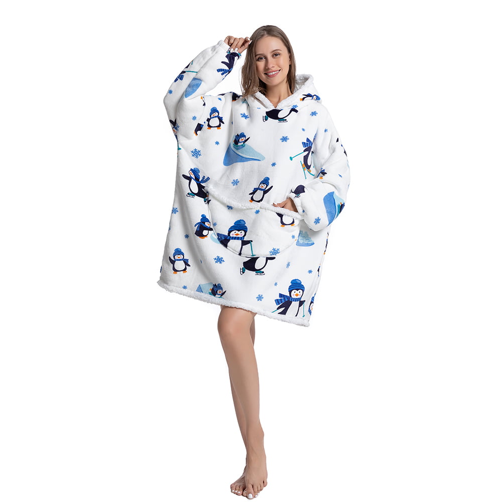 Cozy Fleece Blanket Hoodie for Adults , Penguin,One Size